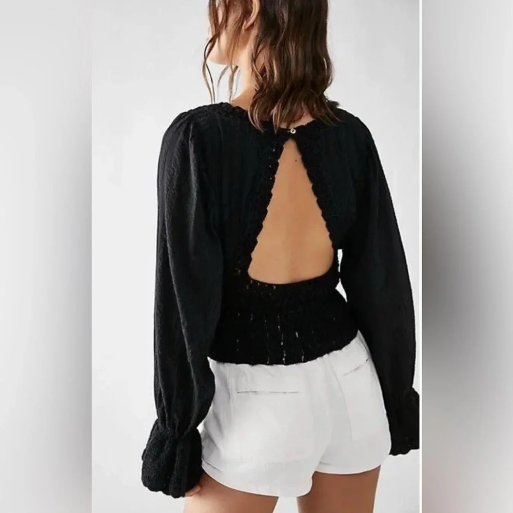 NWOT Free People Megan Crotchet Top in Black